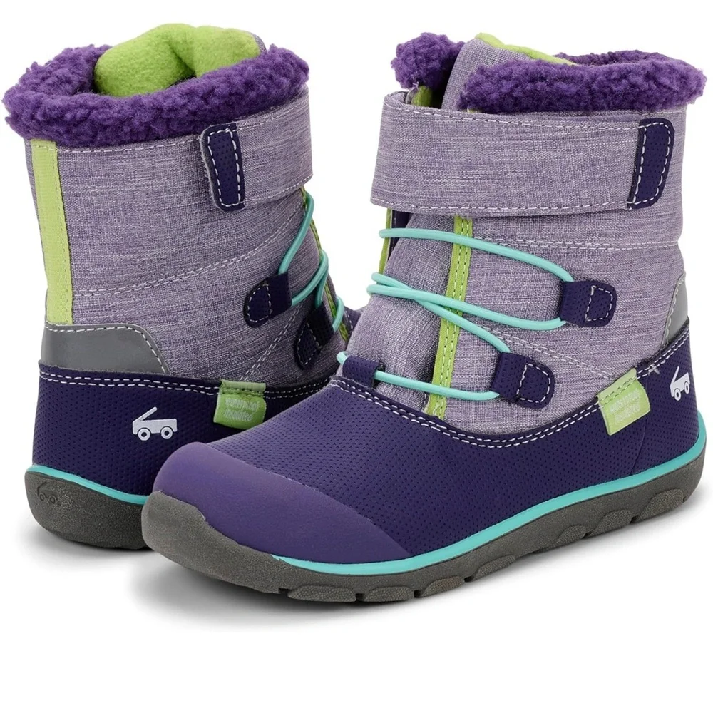 See Kai Run Purple and Green Kids Rain Gilman waterproof & insulated boots 3 new